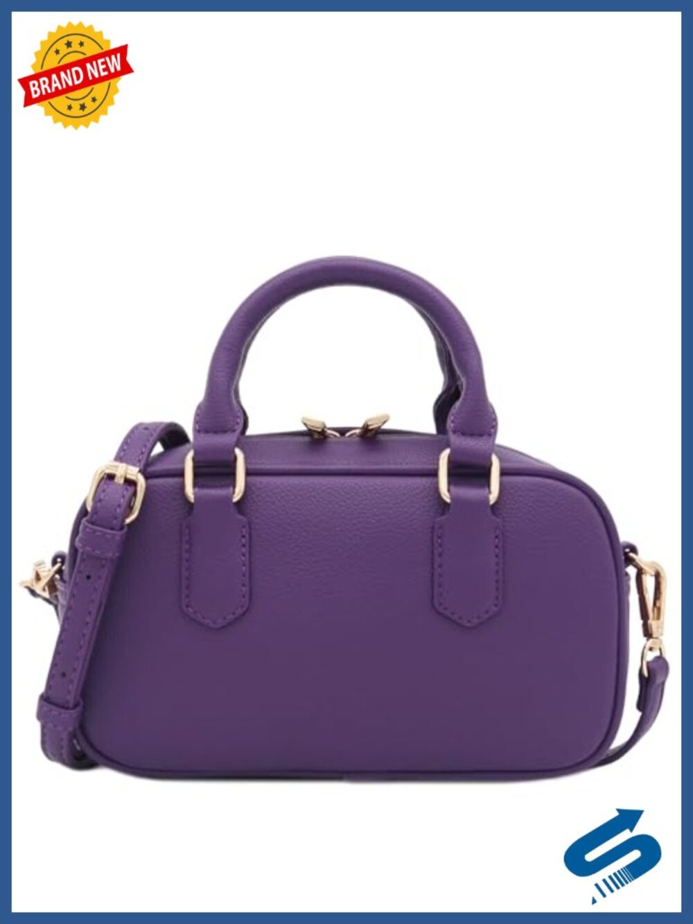 Mini PU Leather Satchel Purse Crossbody Bag with Gold Tone Hardware